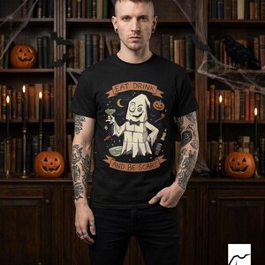 Eat Drink Ghost T-Shirt | Halloween Ghost Cocktail Tee
