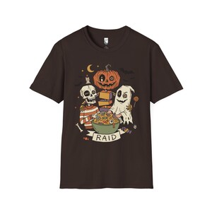 Vintage Halloween Shirt | Skeleton Ghost T Shirt | Spooky Candy Bowl Tee | Pumpkin Trick Or Treat Tee | Retro Spooky Tee | Unisex Gift Dark Chocolate