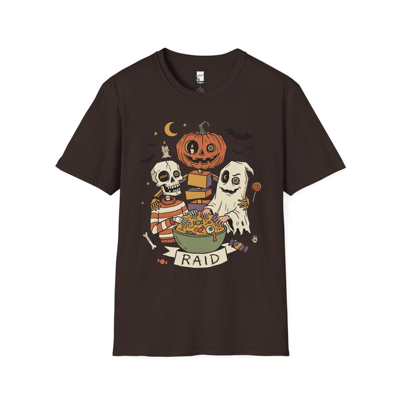 Vintage Halloween Shirt | Skeleton Ghost T Shirt | Spooky Candy Bowl Tee | Pumpkin Trick Or Treat Tee | Retro Spooky Tee | Unisex Gift Dark Chocolate