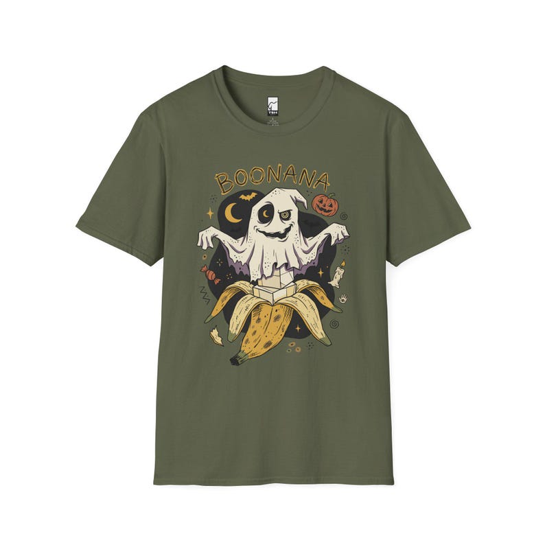 Funny Ghost Banana Shirt | Boonana Halloween T Shirt | Cute Spooky Pun Tee | Pumpkin Moon Graphic Tee | Vintage Halloween Tee | Unisex Gift Military Green