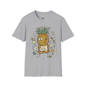 Royal Pineapple King T-Shirt | Funny Tropical Graphic Tee, Hawaiian Vibe Shirt Sport Grey