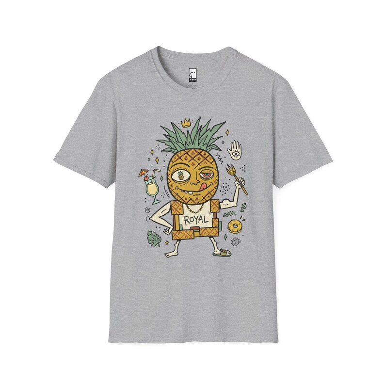 Royal Pineapple King T-Shirt | Funny Tropical Graphic Tee, Hawaiian Vibe Shirt Sport Grey
