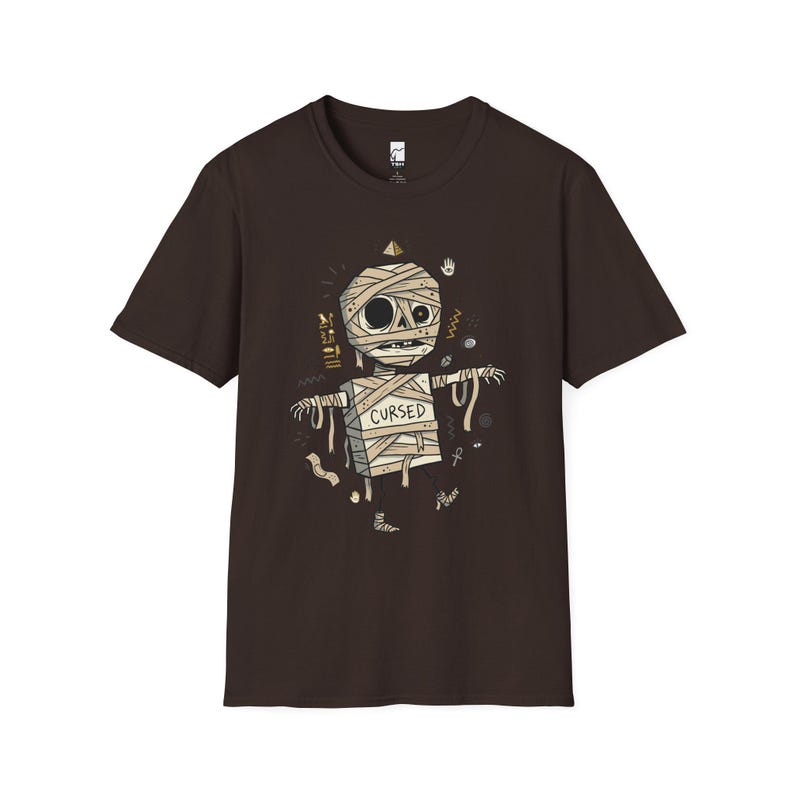 Camiseta de momia / Camiseta gráfica divertida de Halloween con temática egipcia maldita Dark Chocolate