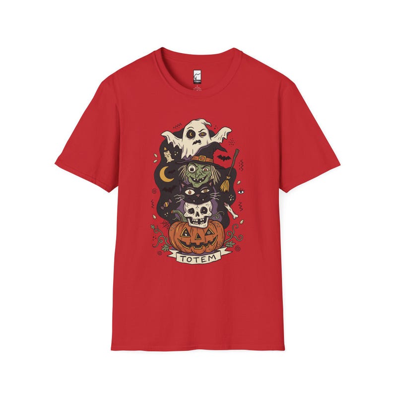Halloween Witch Shirt | Black Cat Ghost Tee | Jack O Lantern Graphic Tee | Creepy Skull T Shirt | Retro Spooky Season Tee | Unisex Gift Red