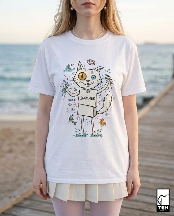 Turkish Van Cat T-Shirt | Funny Swimming Cat Graphic Tee, Water Loving Cat Unisex Shirt, Cat Lover Gift