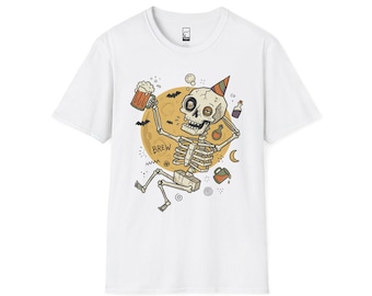 Funny Skeleton Shirt | Beer Drinking Tee | Halloween Party T Shirt | Spooky Humor Graphic Tee | Dancing Skeleton Tee | Unisex Gift