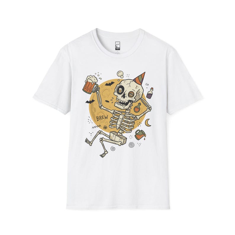 Funny Skeleton Shirt | Beer Drinking Tee | Halloween Party T Shirt | Spooky Humor Graphic Tee | Dancing Skeleton Tee | Unisex Gift White