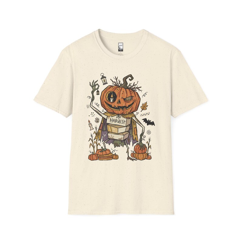 Camiseta Unissex com Estampa de Abóbora | Estampa de Abóbora de Halloween | Camiseta com Estampa de Colheita de Outono | Camiseta Assustadora com Abóbora Natural