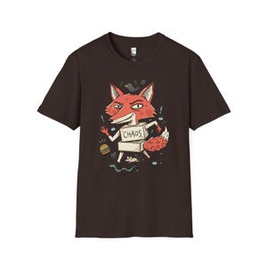 Chaos Fox T-Shirt | Mischievous Fox Illustration, Indie Lowbrow Art Tee Dark Chocolate