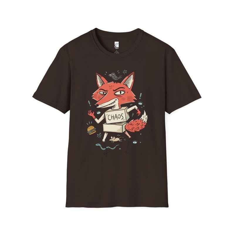 Chaos Fox T-Shirt | Mischievous Fox Illustration, Indie Lowbrow Art Tee Dark Chocolate