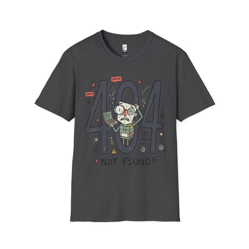 404 Not Found T-Shirt | Funny Developer Error Graphic Tee, Programmer Bug Unisex Shirt Dark Heather