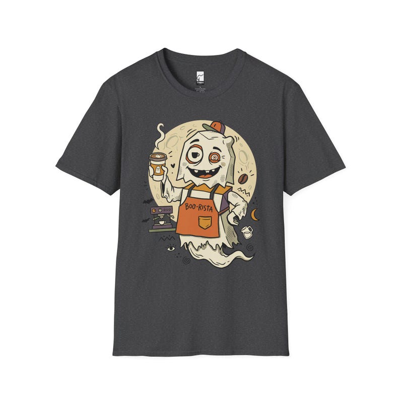 Halloween Ghost Coffee Shirt | Funny Barista Graphic Tee | Boo Rista T Shirt | Spooky Season Coffee Tee | Vintage Spooky Tee | Unisex Gift Dark Heather
