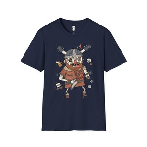 Viking Rocker T-Shirt | Norse Heavy Metal Graphic Tee, Guitarist Unisex Shirt Navy