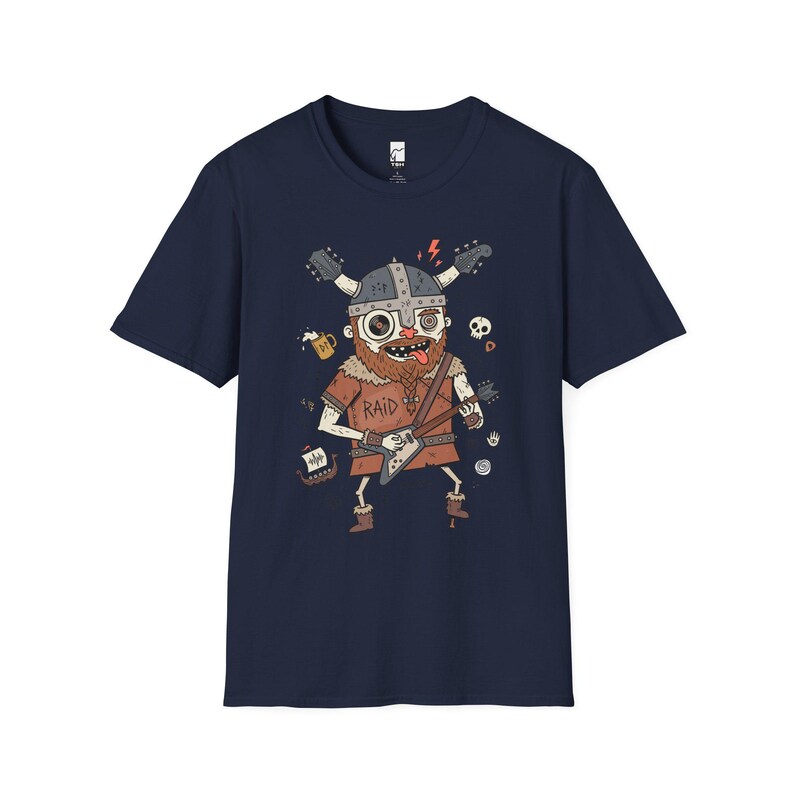 Viking Rocker T-Shirt | Norse Heavy Metal Graphic Tee, Guitarist Unisex Shirt Navy