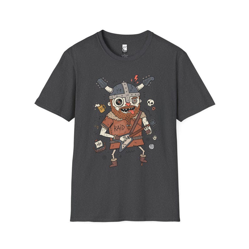 Viking Rocker T-Shirt | Norse Heavy Metal Graphic Tee, Guitarist Unisex Shirt Dark Heather