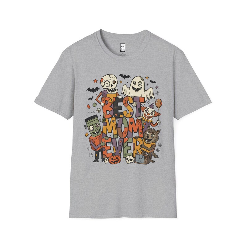 Bästa mamma någonsin Halloween-tröja | Spooky Mama T-shirt | Söt monstergrafik-tröja | Skräckmamma hösttopp | Retro läskiga kläder | Unisex present Sport Grey