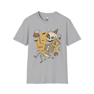 Funny Skeleton Shirt | Beer Drinking Tee | Halloween Party T Shirt | Spooky Humor Graphic Tee | Dancing Skeleton Tee | Unisex Gift Sport Grey