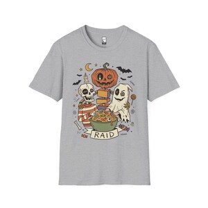Vintage Halloween Shirt | Skeleton Ghost T Shirt | Spooky Candy Bowl Tee | Pumpkin Trick Or Treat Tee | Retro Spooky Tee | Unisex Gift Sport Grey
