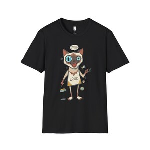 Camiseta de gato siamés ruidoso / Camiseta gráfica divertida de felino parlanchín, camiseta "3 AM Meow" Black