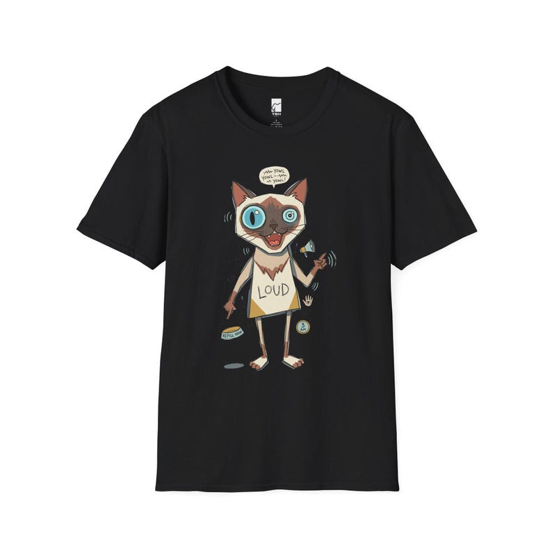 Camiseta de gato siamés ruidoso / Camiseta gráfica divertida de felino parlanchín, camiseta "3 AM Meow" Black