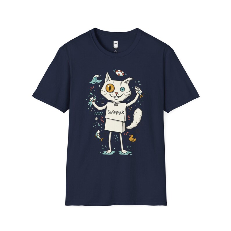 Turkish Van Cat Swimming Graphic Tee | Funny Water Loving Unisex Shirt Navy