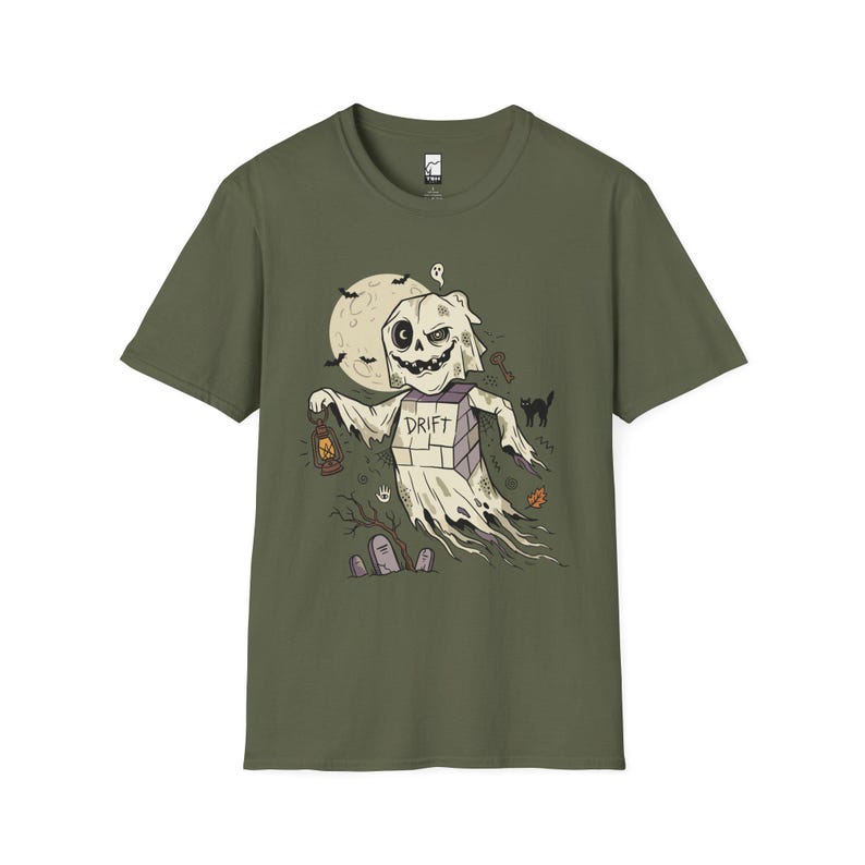 Unisex-Geister-T-Shirt | Vintage-Halloween-Print | Gruseliges Friedhofs-T-Shirt | Retro-Geister-T-Shirt Military Green
