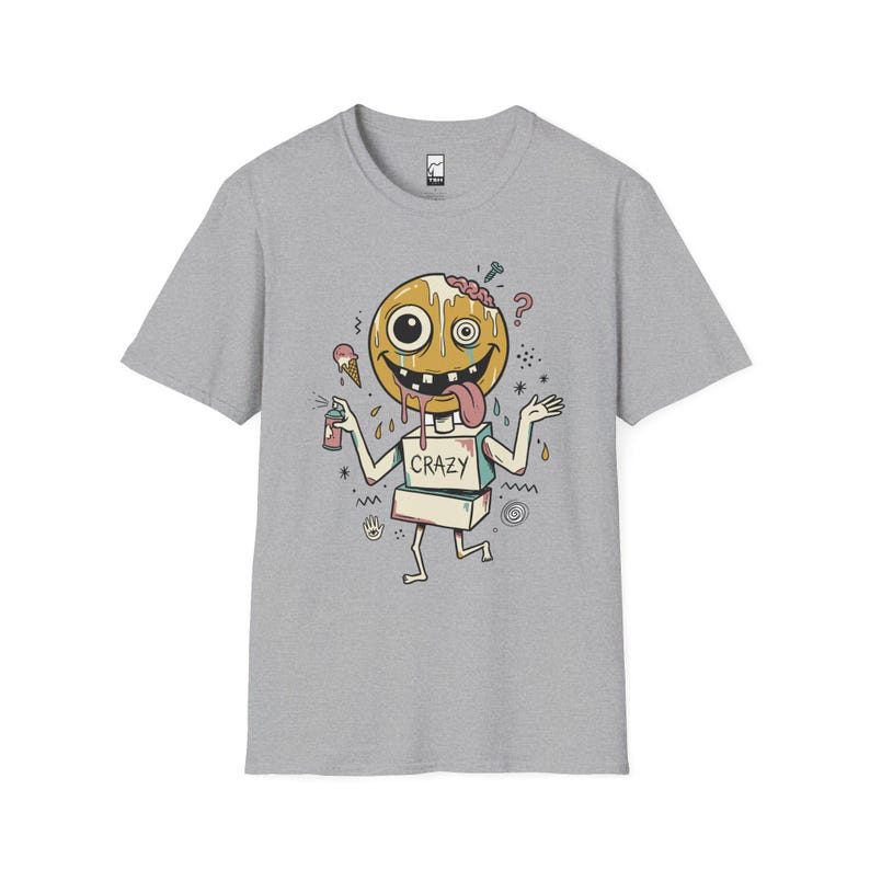 Crazy Drip Smiley T-Shirt | Weirdcore Streetwear Graphic Tee, Y2K Grunge Unisex Shirt Sport Grey