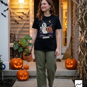 Cute Ghost Pumpkin Shirt | Witch Hat Halloween T Shirt | Spooky Season Graphic Tee | Best Friends Fall Tee | Retro Spooky Tee | Unisex Gift