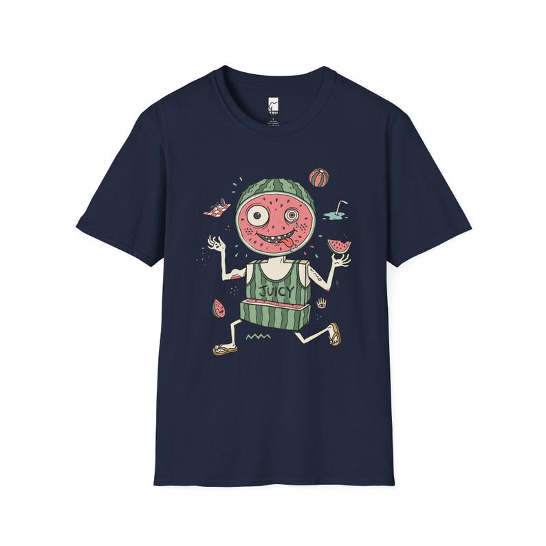 Rolig vattenmelon-T-shirt | Saftig sommargrafik-T-shirt, udda fruktälskare-T-shirt Navy