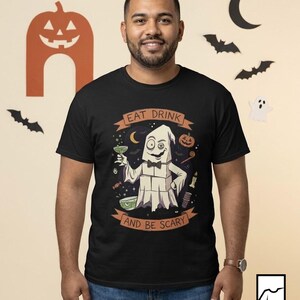Eat Drink Ghost T-Shirt | Halloween Ghost Cocktail Tee