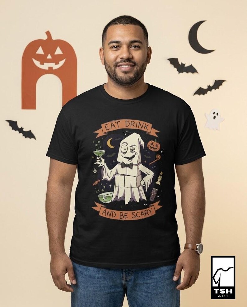 Eat Drink Ghost T-Shirt | Halloween Ghost Cocktail Tee