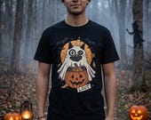 Ghost Cat Halloween Shirt | Spooky Kitten T Shirt | Cute Loot Graphic Tee | Retro Pumpkin Fall Top | Funny Cat Lover Clothes | Unisex Gift