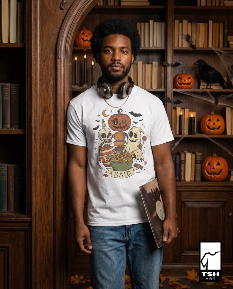 Vintage Halloween Shirt | Skeleton Ghost T Shirt | Spooky Candy Bowl Tee | Pumpkin Trick Or Treat Tee | Retro Spooky Tee | Unisex Gift