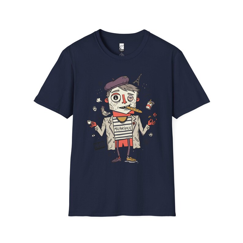 Paris Melancholie T-Shirt | French Ennui Graphic Tee, Parisian Illustration Unisex Shirt Navy