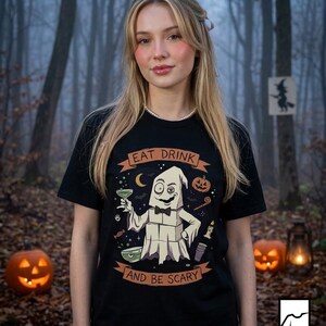 Eat Drink Ghost T-Shirt | Halloween Ghost Cocktail Tee