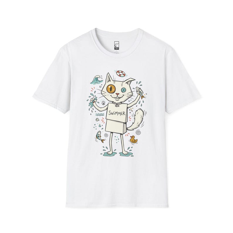 Turkish Van Cat Swimming Graphic Tee | Funny Water Loving Unisex Shirt White