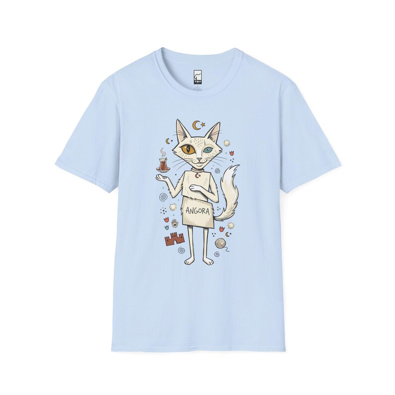 Camiseta turca con estampado de gato de Angora / Camiseta con estampado Ankara, Camiseta unisex de la cultura turca Light Blue