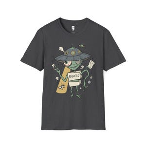 Zabawna koszulka z motywem kosmity | Koszulka z grafiką retro z motywem porwania przez UFO, koszulka z motywem spiskowym science fiction Dark Heather