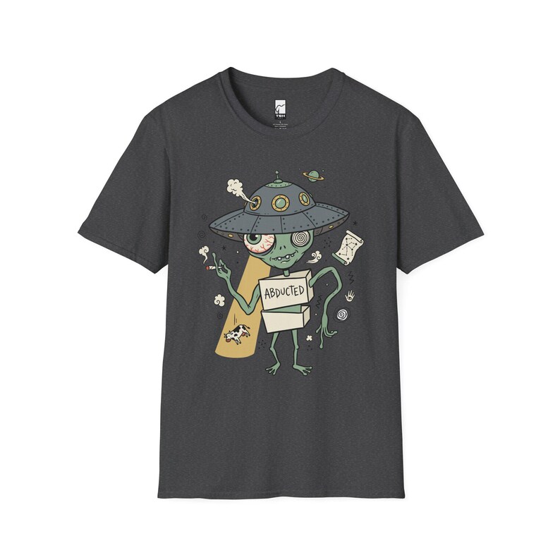 Zabawna koszulka z motywem kosmity | Koszulka z grafiką retro z motywem porwania przez UFO, koszulka z motywem spiskowym science fiction Dark Heather