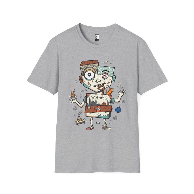 Istanbul Bosphorus Cat Tea Graphic Tee | Turkish Street Cat Unisex Shirt Sport Grey