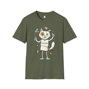Turkish Van Cat Swimming Graphic Tee | Funny Water Loving Unisex Shirt Military Green