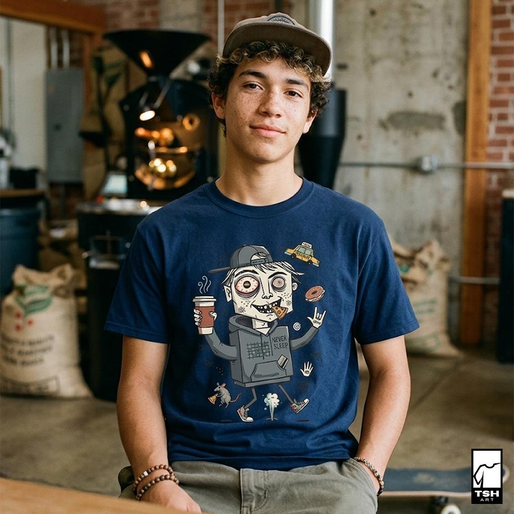 NYC Never Sleeps Graphic Tee | Urban Street Life Illustration Shirt