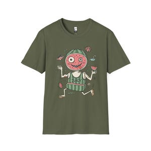 Rolig vattenmelon-T-shirt | Saftig sommargrafik-T-shirt, udda fruktälskare-T-shirt Military Green