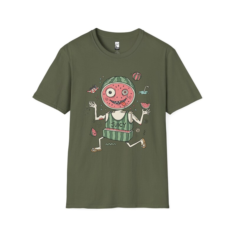 Rolig vattenmelon-T-shirt | Saftig sommargrafik-T-shirt, udda fruktälskare-T-shirt Military Green