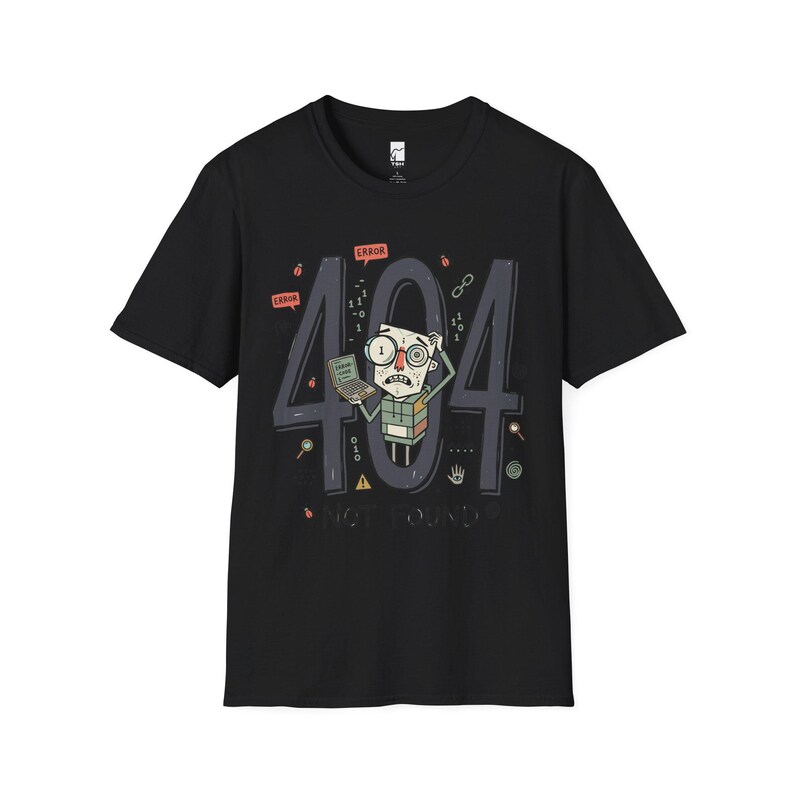 404 Not Found T-Shirt | Funny Developer Error Graphic Tee, Programmer Bug Unisex Shirt Black