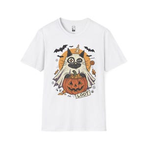 Ghost Cat Halloween Shirt | Spooky Kitten T Shirt | Cute Loot Graphic Tee | Retro Pumpkin Fall Top | Funny Cat Lover Clothes | Unisex Gift White