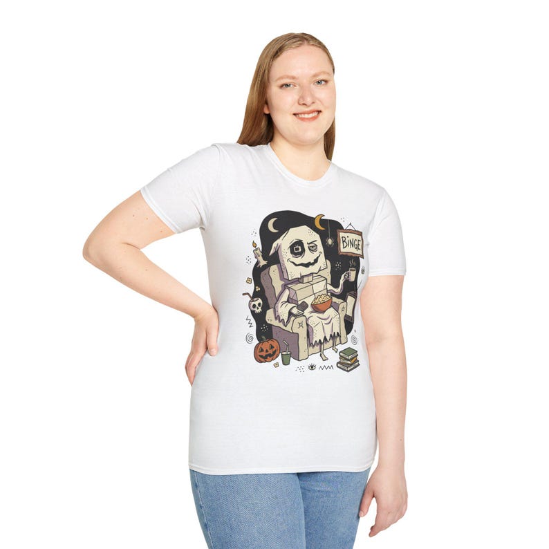 Cozy Halloween Ghost Shirt | Movie Night Graphic Tee | Spooky Season T Shirt | Autumn Binge Watching Tee | Vintage Cozy Tee | Unisex Gift image 18