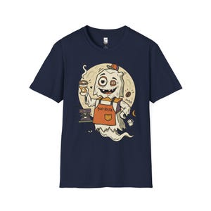 Halloween Ghost Coffee Shirt | Funny Barista Graphic Tee | Boo Rista T Shirt | Spooky Season Coffee Tee | Vintage Spooky Tee | Unisex Gift Navy