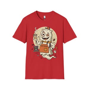 Halloween Ghost Coffee Shirt | Funny Barista Graphic Tee | Boo Rista T Shirt | Spooky Season Coffee Tee | Vintage Spooky Tee | Unisex Gift Red