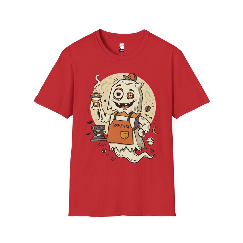 Halloween Ghost Coffee Shirt | Funny Barista Graphic Tee | Boo Rista T Shirt | Spooky Season Coffee Tee | Vintage Spooky Tee | Unisex Gift Red